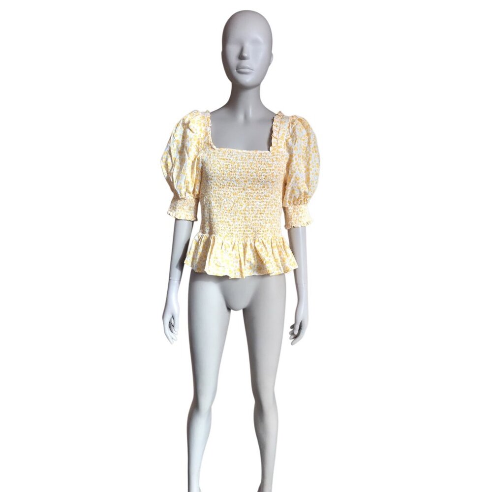 CeCe Yellow and White Flower Patterned Blouse